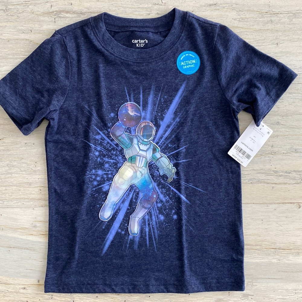 Little Boys’ Carter’s Astronaut Action Graphic Short Sleeve Tee Shirt- 4 NWT NEW